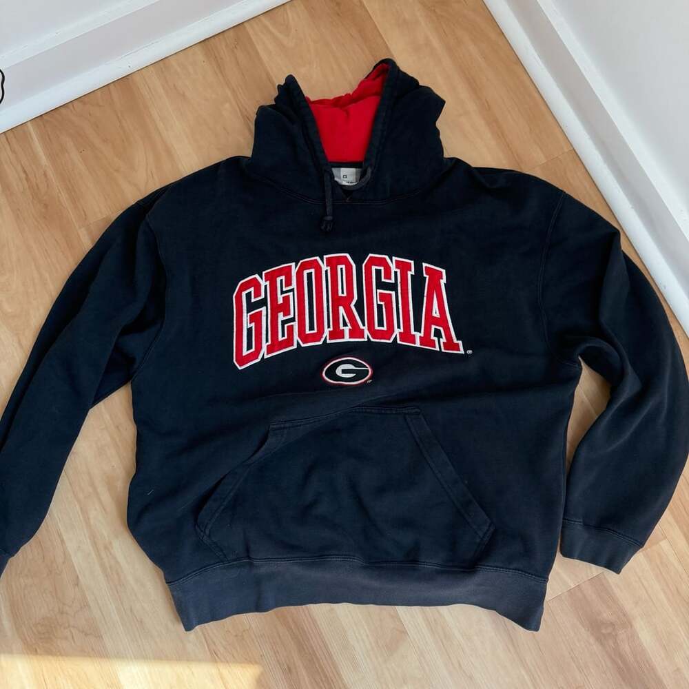 J. America Georgia Bulldogs Hoodie Size L Black Red Applique NCAA